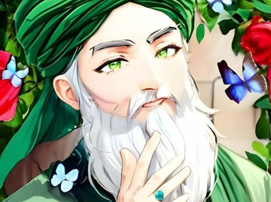 A Sufi with a turban with flowers in background