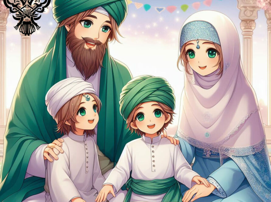 A happy Sufi Family reading Quran
