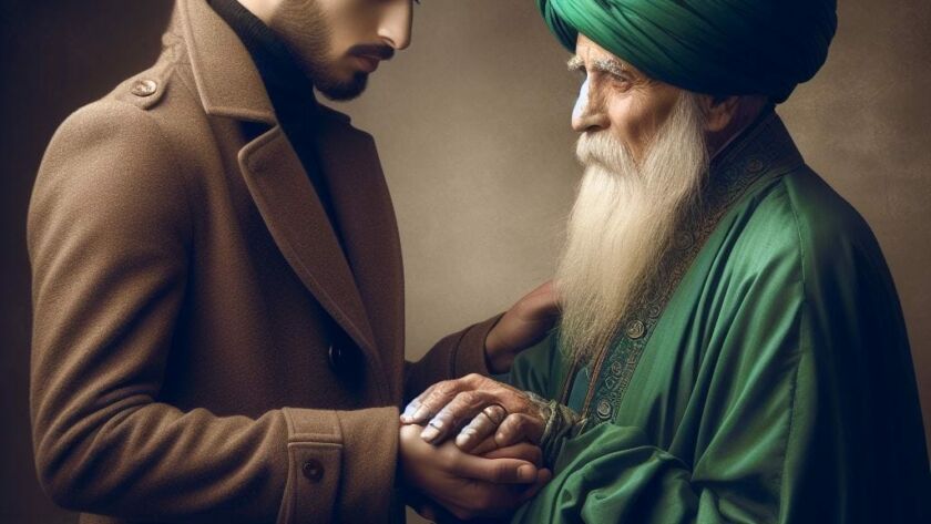 A man taking the hands of a sufi