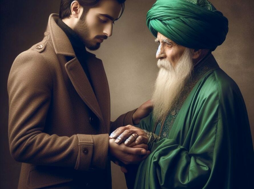 A man taking the hands of a sufi