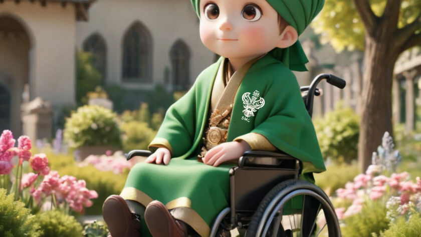 A sufi child in a wheelchair