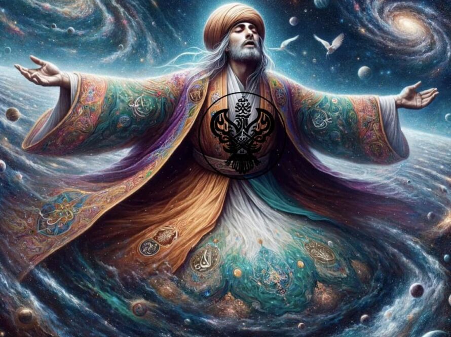 A sufi man in space whirling in the presence of multiple galaxies
