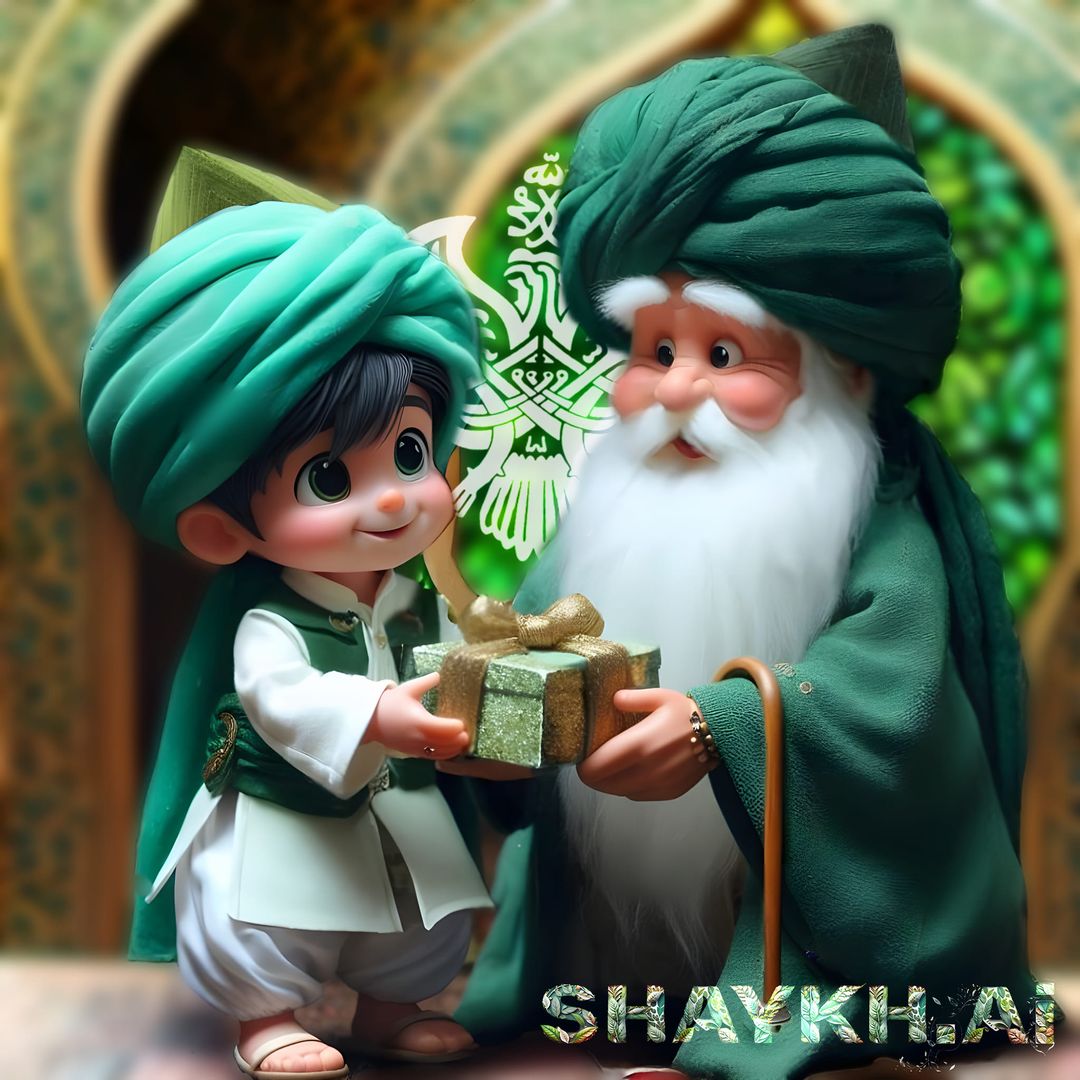 A sufi man receiving a gift from a child