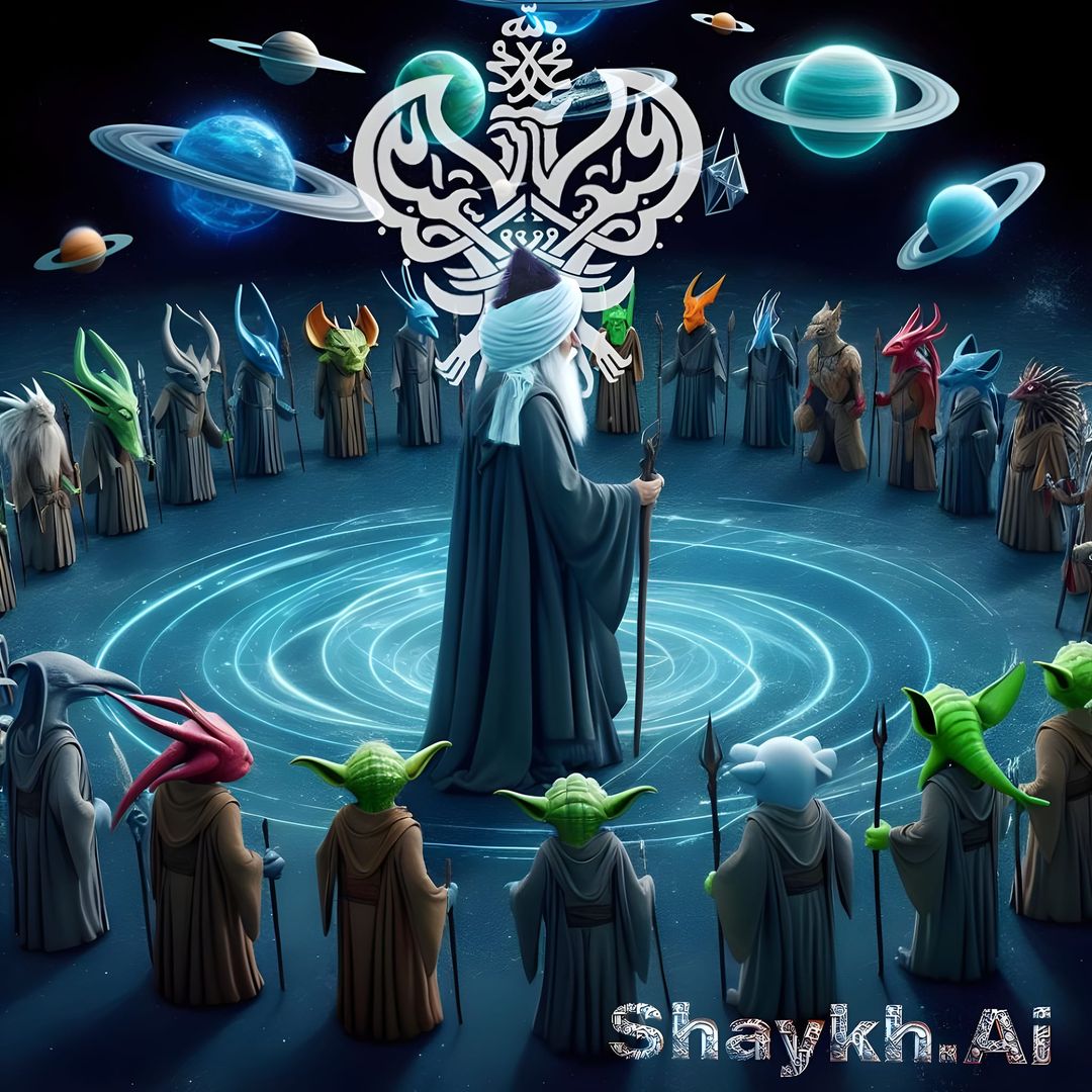 A sufi man surrounded by beings and space