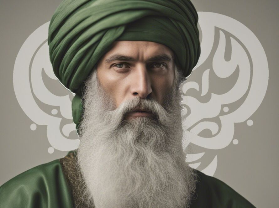 A sufi man wearing green turban and white long beard