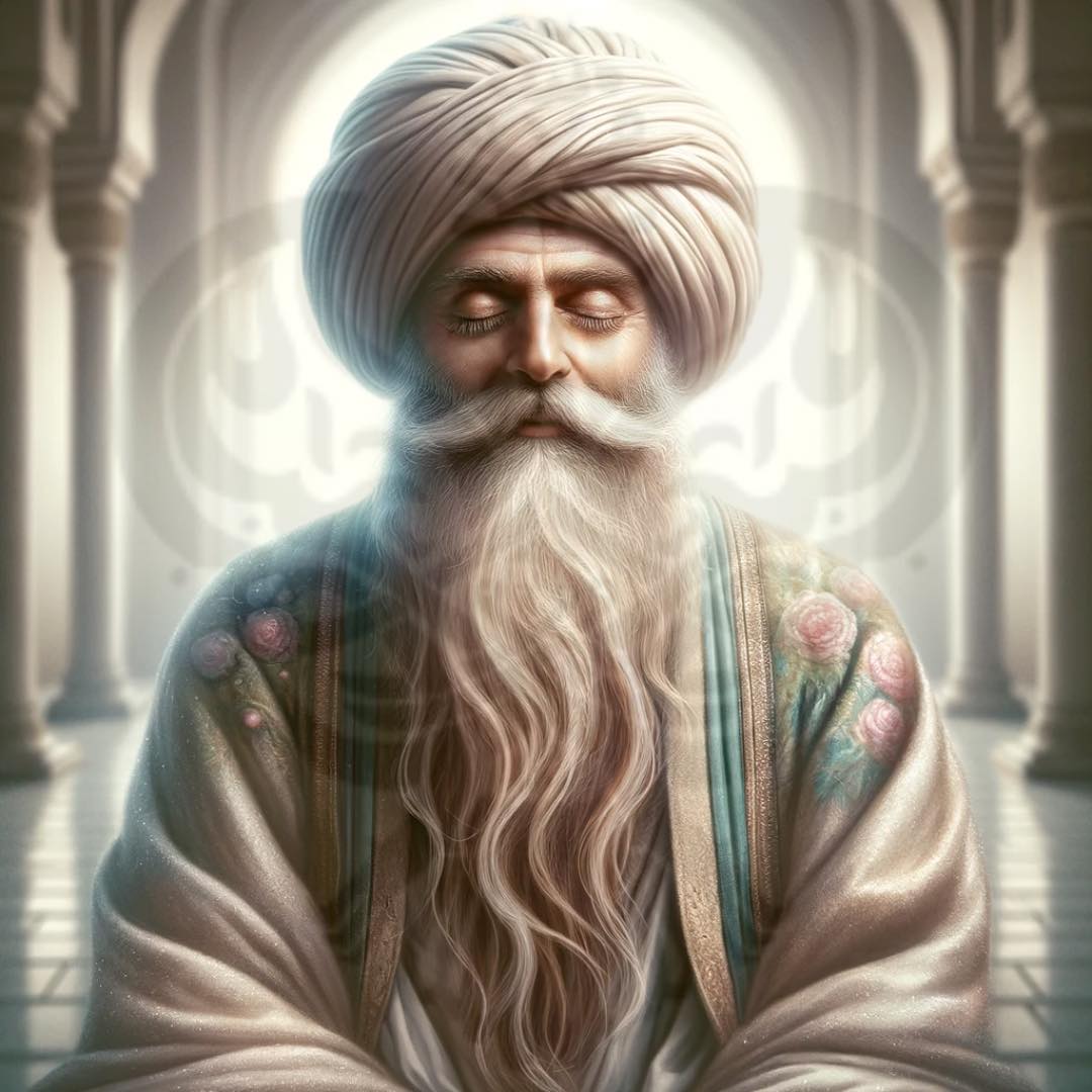 A sufi saint in white with white light background with eyes closed