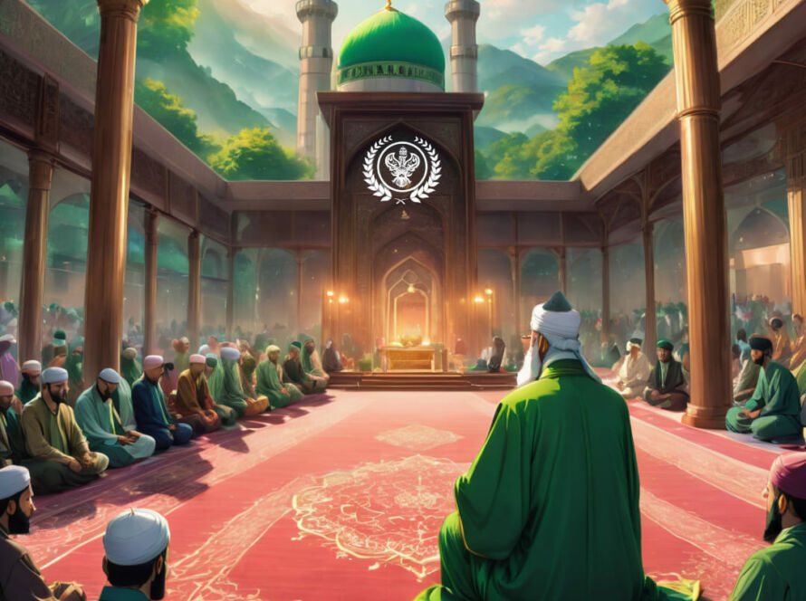 A sufi saint sitting in a holy place with others