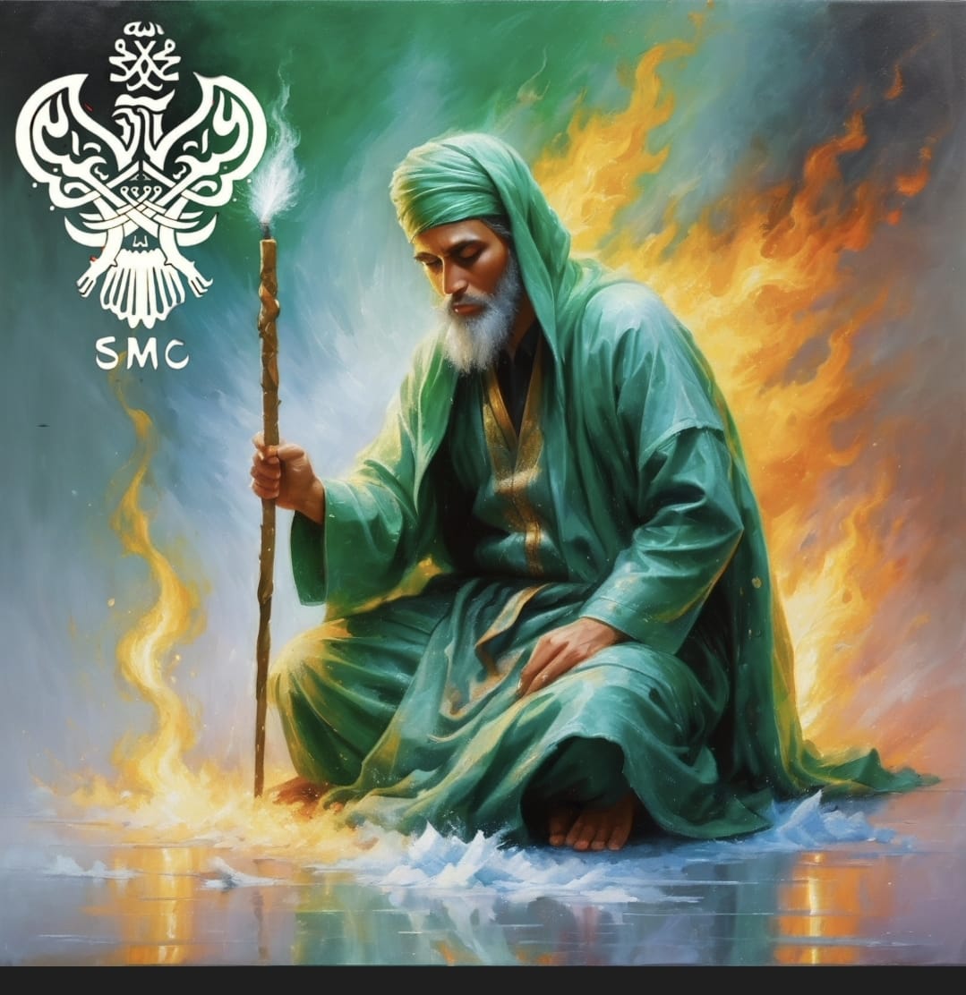A sufi man sitting on fire and water