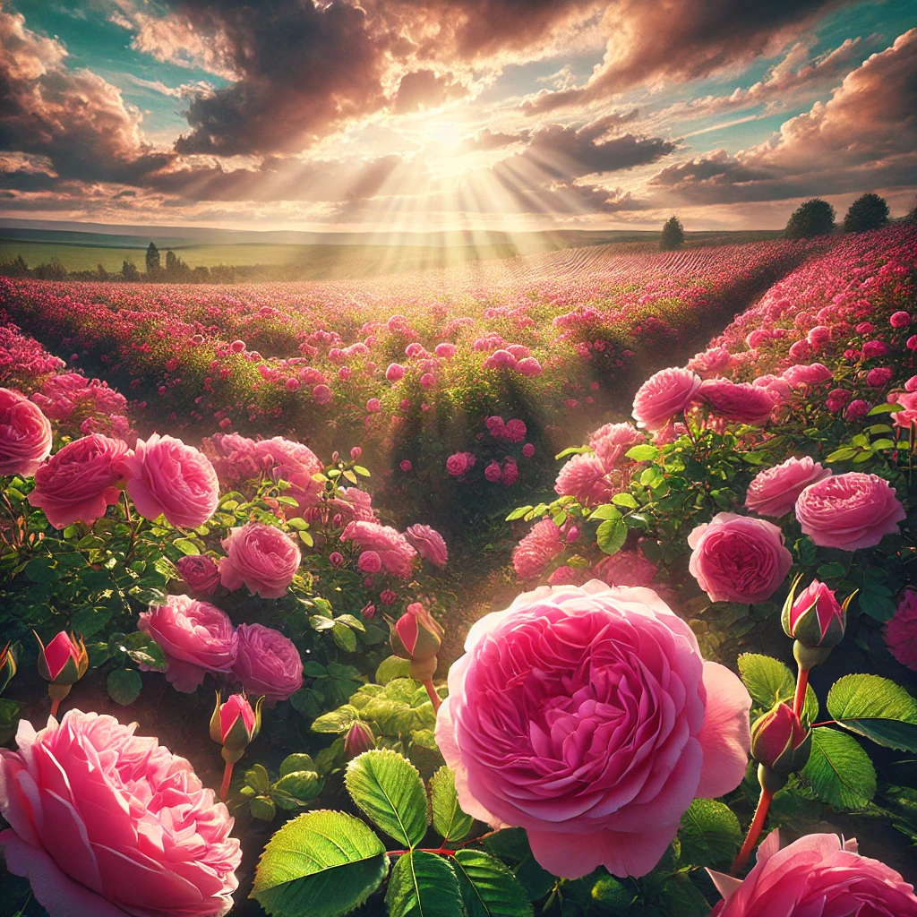 A field of pink roses