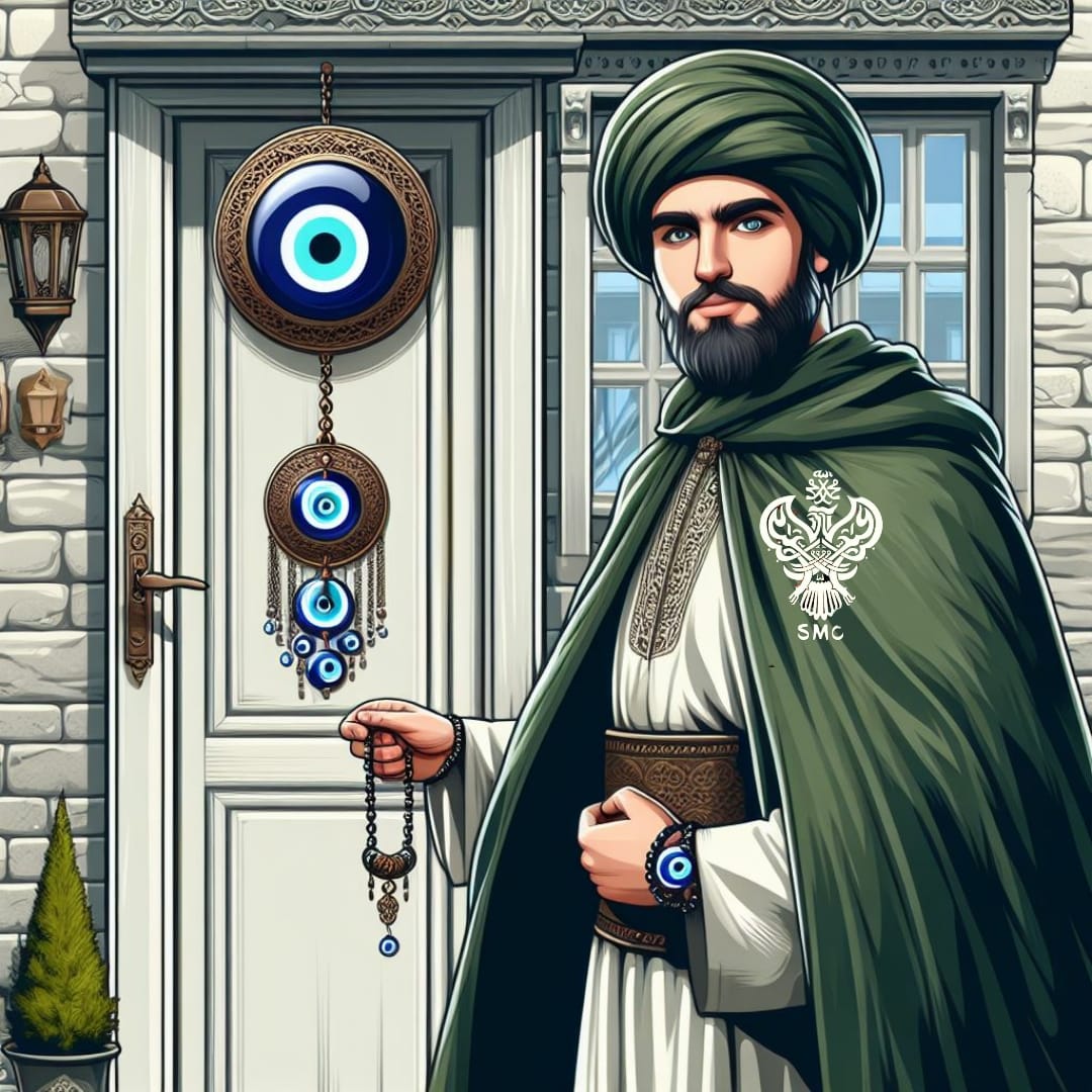 A sufi and the evil eye charm in hand and on door