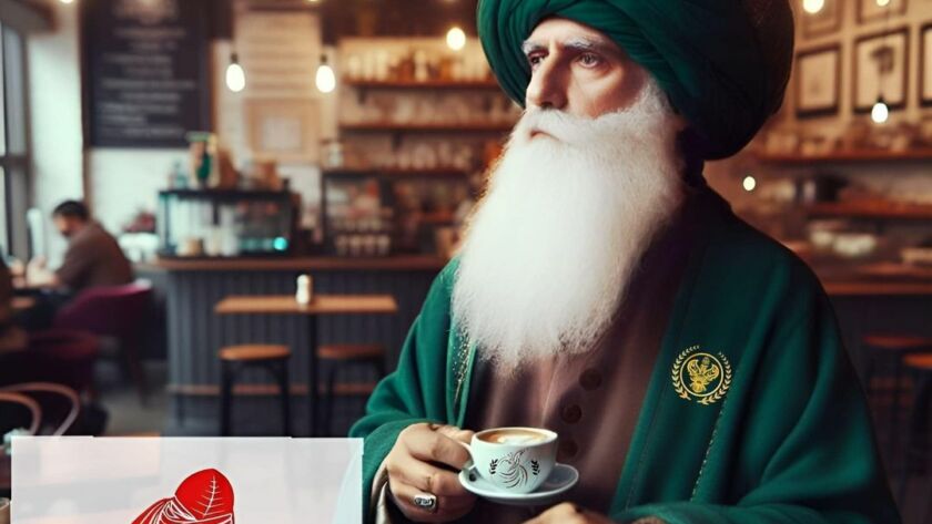 A sufi drinking milk tea in a shop (SMC)