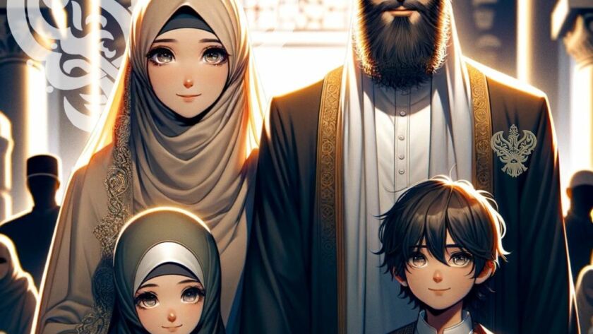 A sufi family of husband as the imam and wife with boy and girl