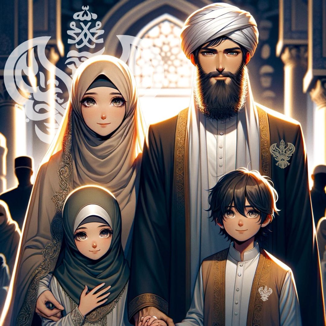 A sufi family of husband as the imam and wife with boy and girl