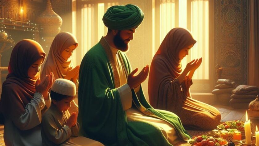 A sufi family praying on food