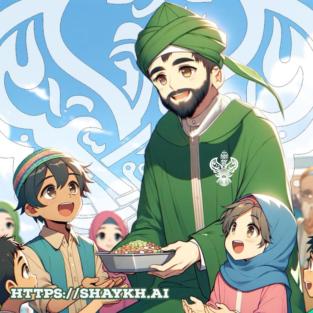A sufi man giving food to kids