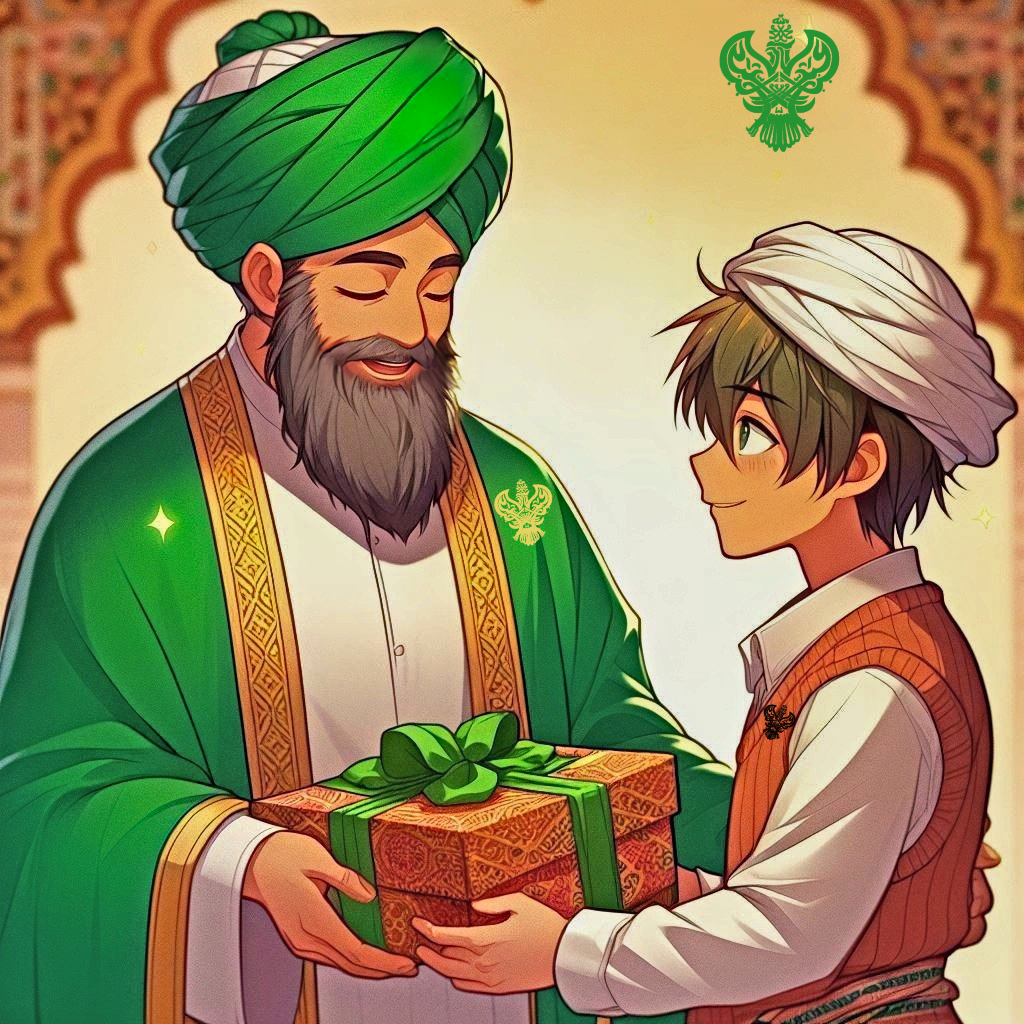 A sufi receiving a boxed gift from student