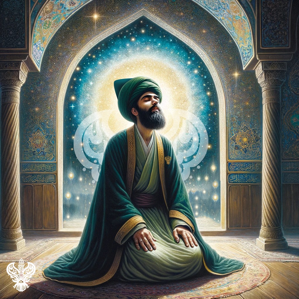 A sufi sitting on his knees taking an account of his actions