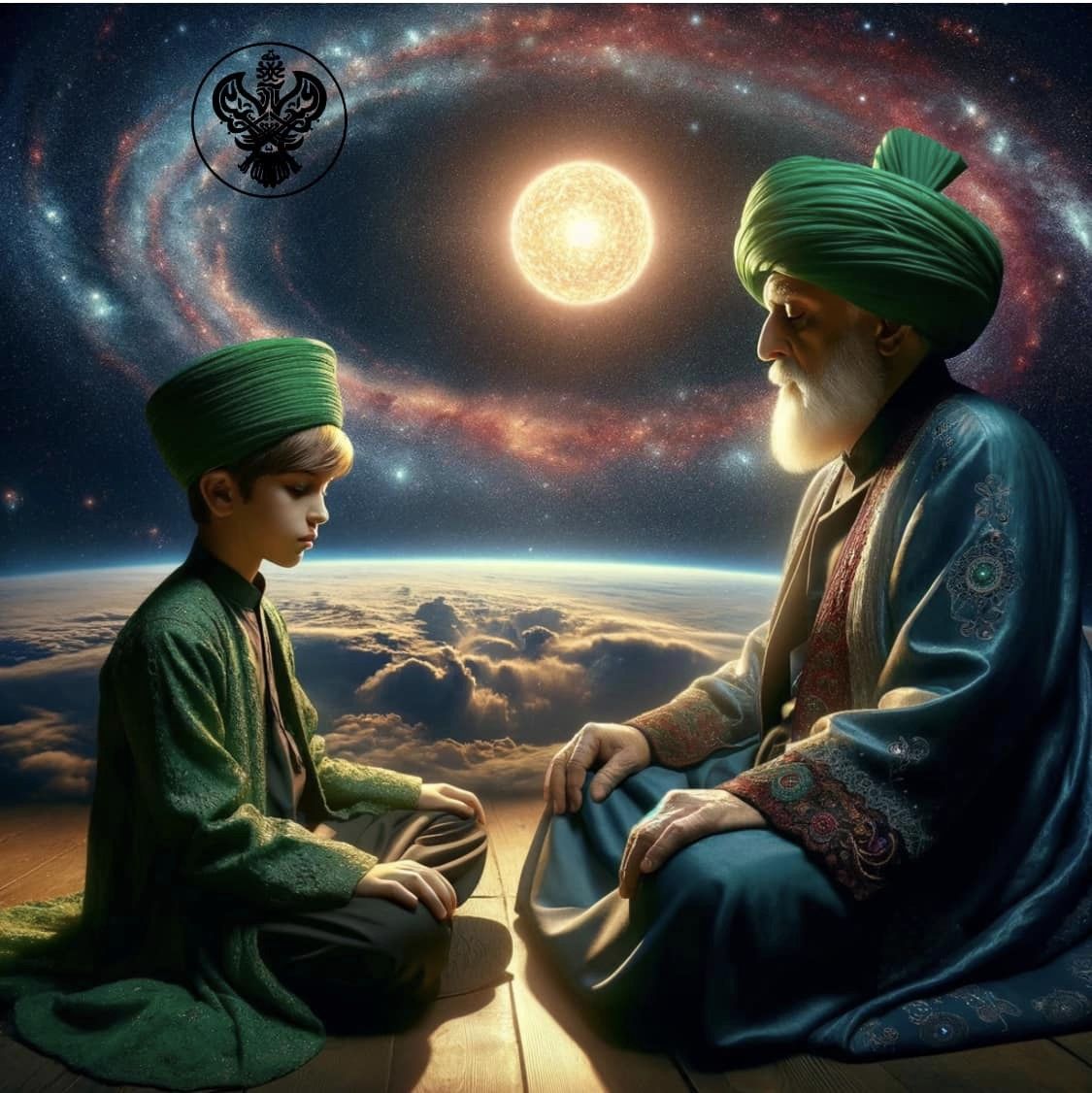 An image that has a student attuning to the Shaykh in space