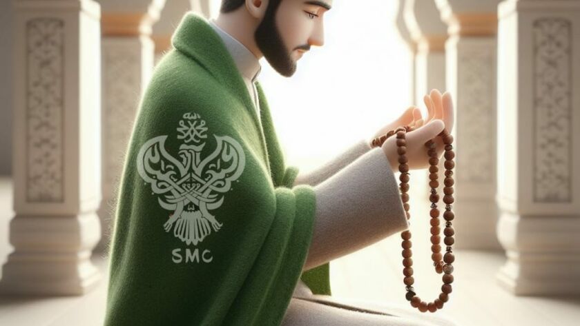 A sufi doing zikr with wooden tasbih