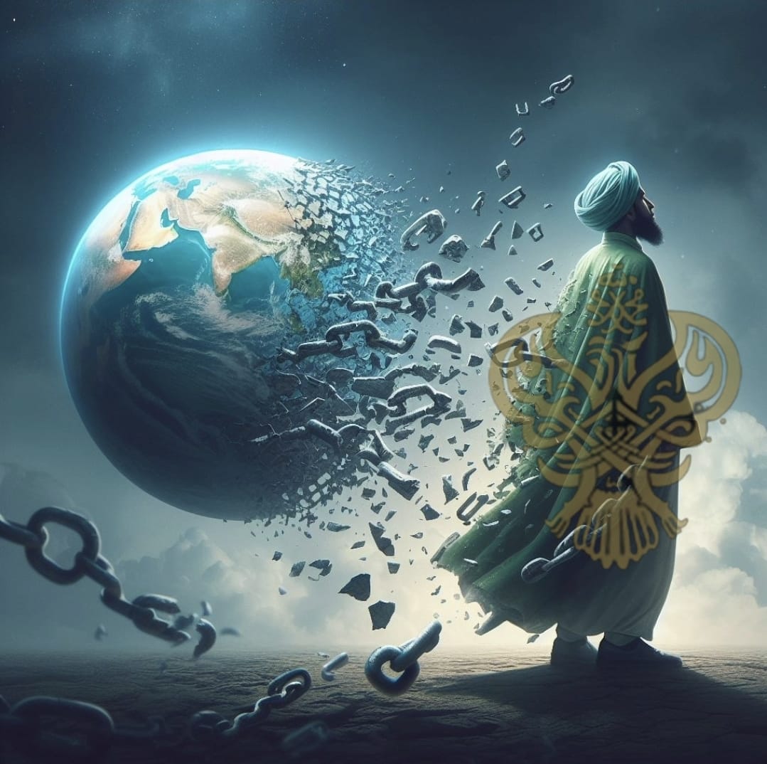 A sufi breaking his chains in space