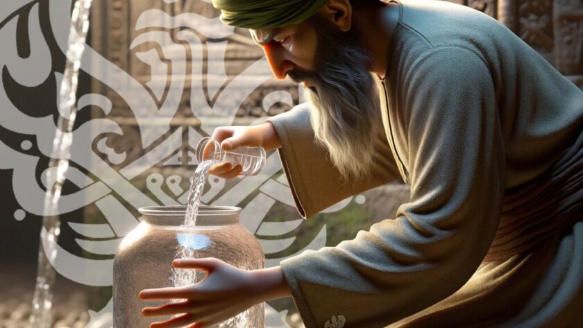 A sufi man pouring water into a jug