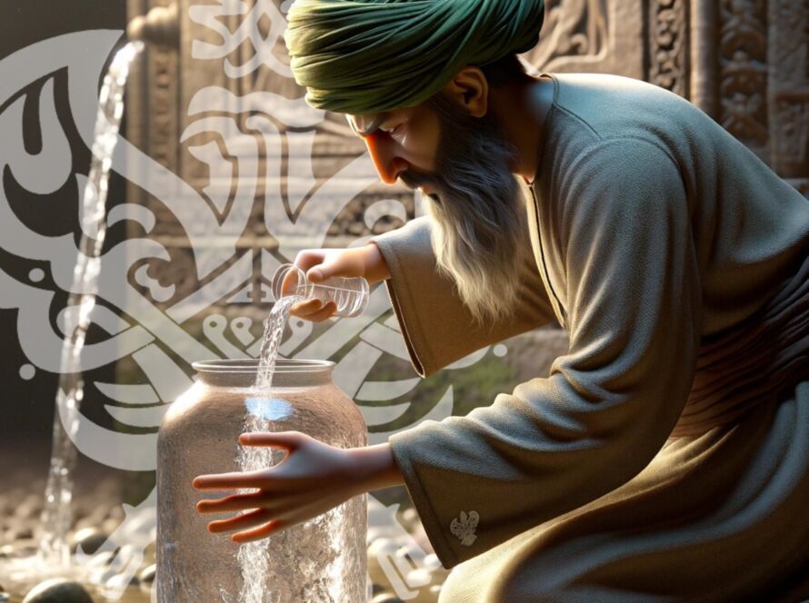 A sufi man pouring water into a jug
