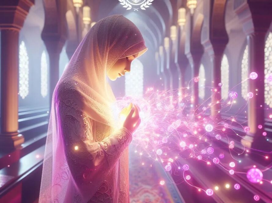 A sufi woman in pink with pink lights