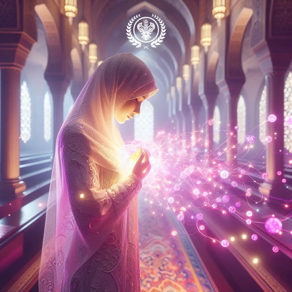 A sufi woman in pink with pink lights