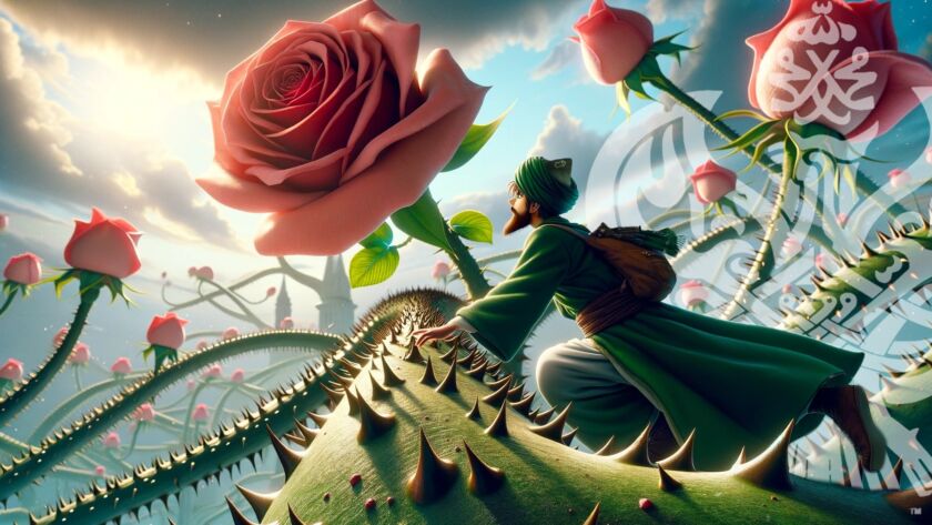 A student walking the path of the rose