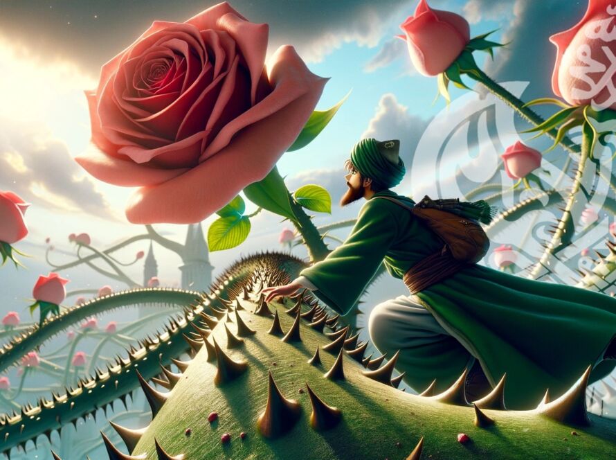 A student walking the path of the rose