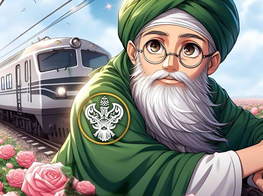 A sufi saint and a train with pink roses