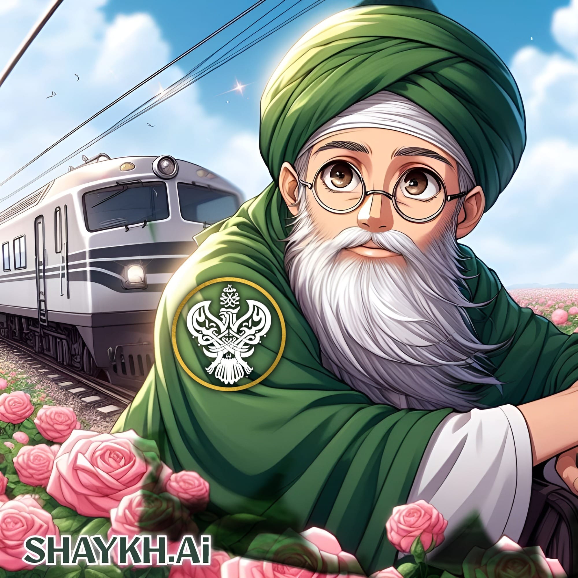 A sufi saint and a train with pink roses