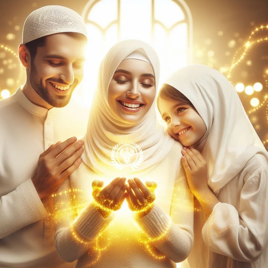 A sufi wife with her family bathed in light being a nuqt