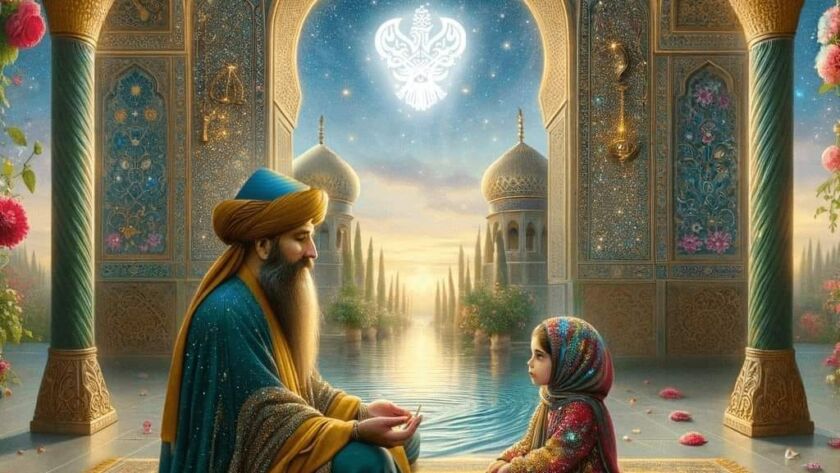 A very colorful and rich picture of a Sufi Father and Daughter