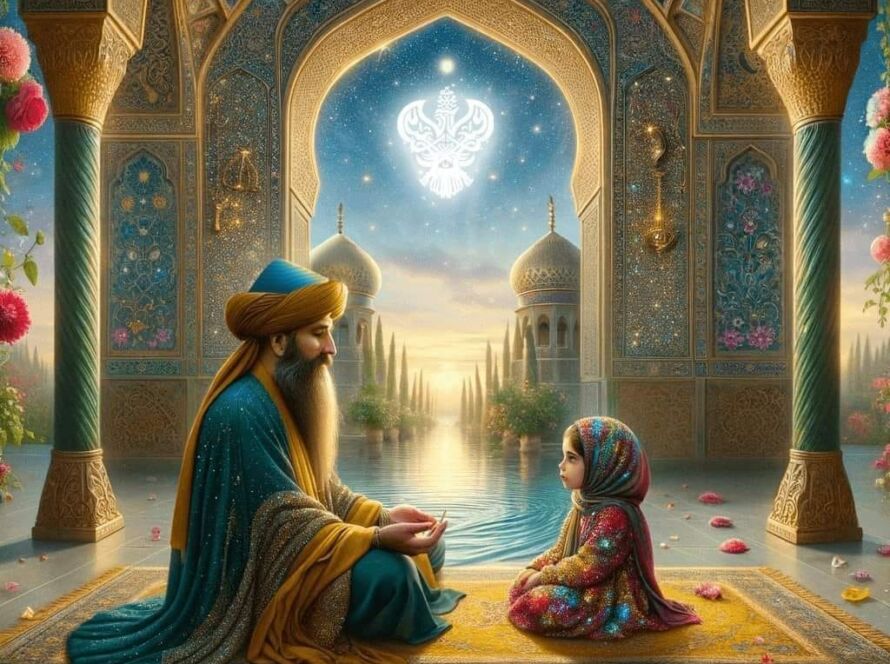 A very colorful and rich picture of a Sufi Father and Daughter