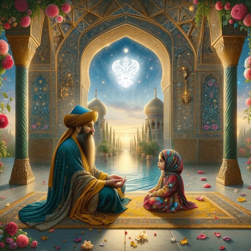 A very colorful and rich picture of a Sufi Father and Daughter