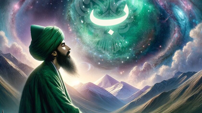 A sufi meditating and a Ba in the sky