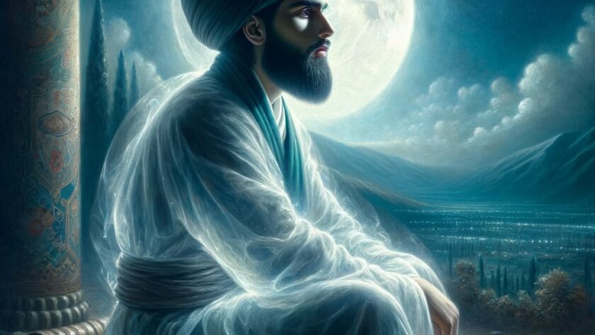 A sufi meditating in the moonlight and raising his energy