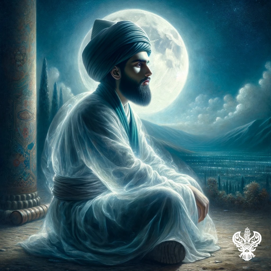 A sufi meditating in the moonlight and raising his energy