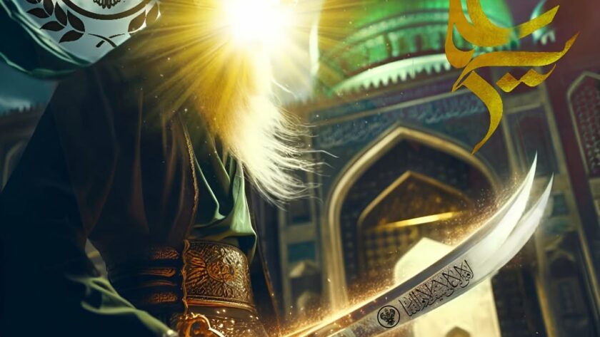 An image of a man with a sword in a building with a green dome