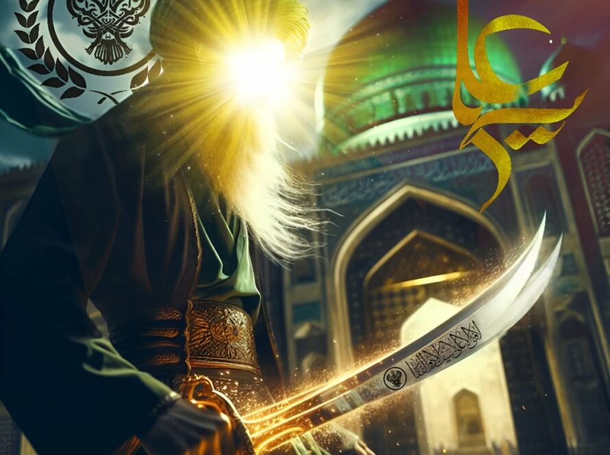 An image of a man with a sword in a building with a green dome