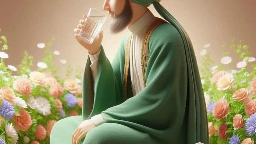 A sufi sitting and drinking water