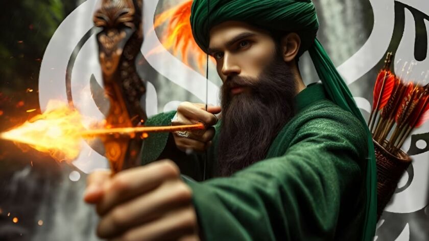 A sufi wielding a flaming arrow