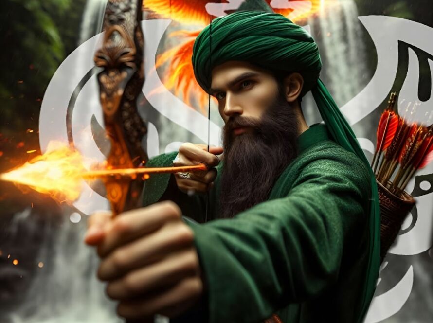 A sufi wielding a flaming arrow