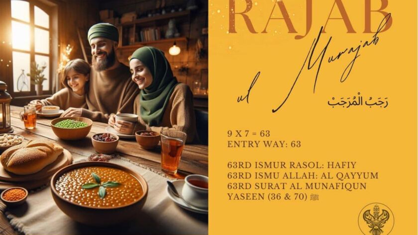 A family eating lentils at Rajab
