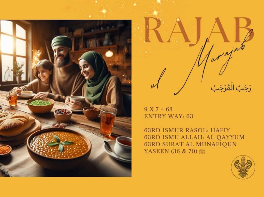 A family eating lentils at Rajab