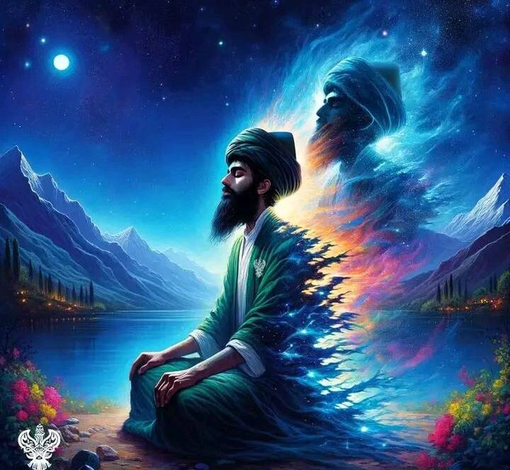 A sufi meditating outside at night making connection