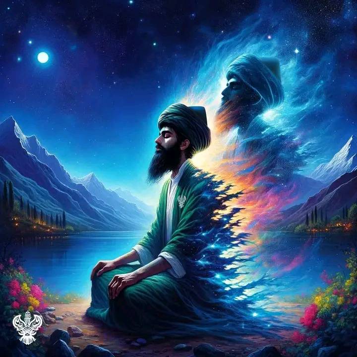 A sufi meditating outside at night making connection