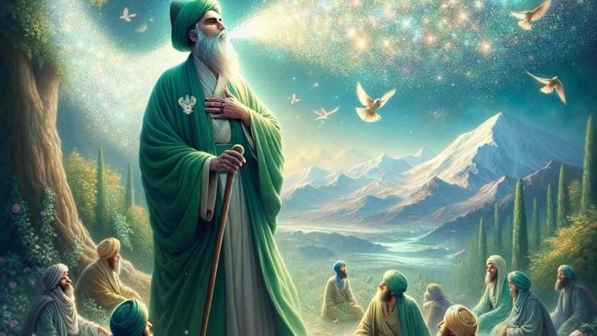 A sufi in a garden with others and the Zikr of Hu