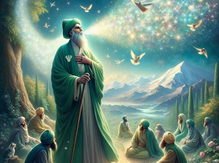 A sufi in a garden with others and the Zikr of Hu